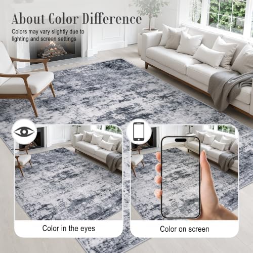 Area Rug Living Room: 5x5 Modern Washable Indoor Soft Carpet Grey