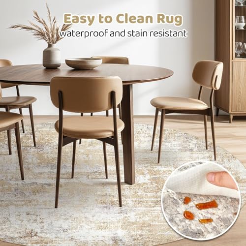 LOONGRUG Round Rug 8x8 Washable Large Neutral Modern Abstract Circle Rugs