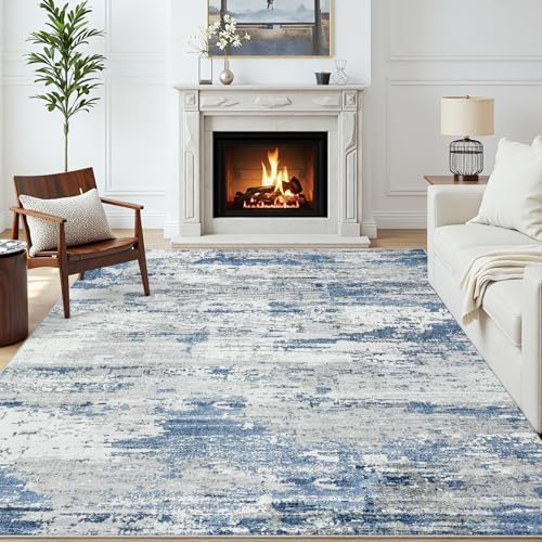 6x9 Area Rugs for Living Room Large Washable Abstract Rug Grey/Blue
