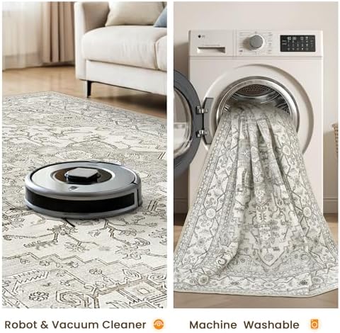 befbee Area Rug for Living Room 3x5, Neutral Non Slip Low Pile Carpet Beige