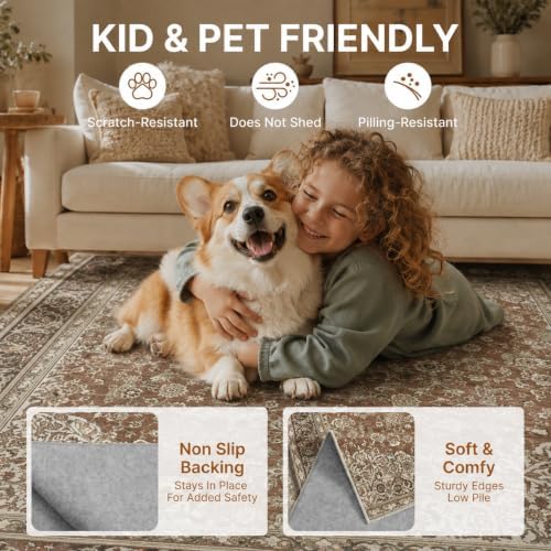 8x10 Area Rug Vintage Washable Rugs for Living Room Bedroom Nursery
