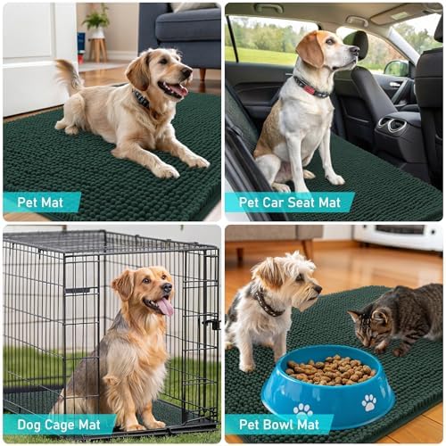 OLANLY Dog Door Mat for Muddy Paws 50x30, Super Absorbent Chenille Mud Mat
