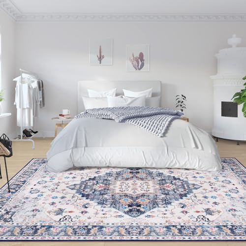 Amearea Vintage Design Area Rugs for Living Room, 4x6 Blue Bedroom Rug