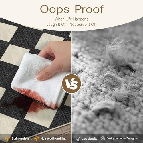 PureCozy Black 2x3 Washable Area Rug Entryway Non Slip Checkered Doormat