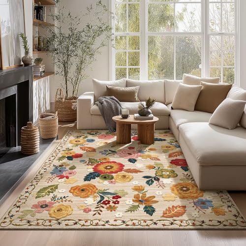 Washable Living Room Area Rug: 5x7 Rugs for Bedroom Non Slip Large Carpet