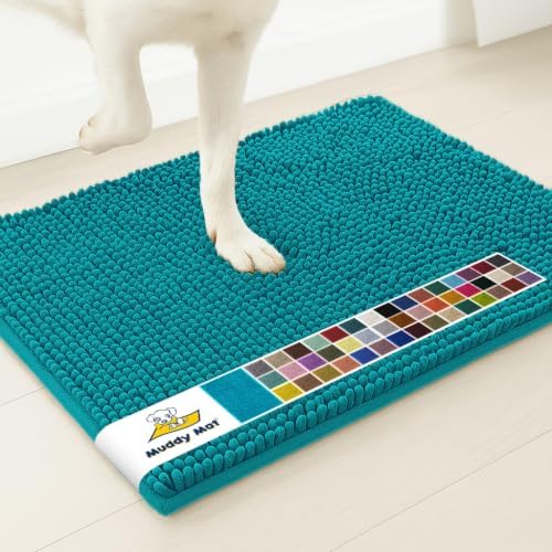 Muddy Mat® | Super Water Absorbent Door Mat Indoor, Microfiber Quick Dry Chenille Entryway Rug, Slip Resistant Front Door Mat, Indoor Mats for Entryway, Machine Washable Pet Rug, Teal 6ft x 9ft
