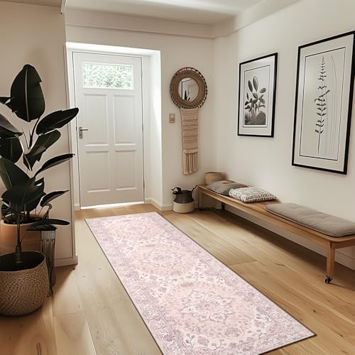 RELEANY Washable Area Rug, Runner 2'x8', Pink