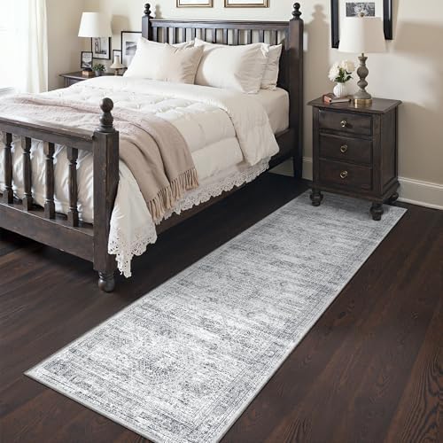 2'6 x 8' Runner Rug Non Slip,Washable Kitchen Rugs,Grey