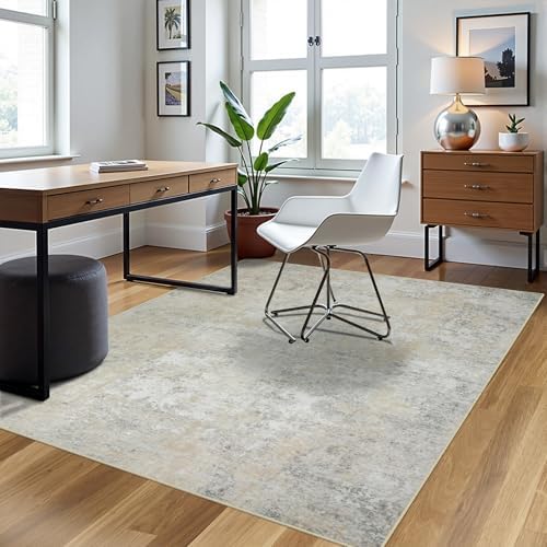 5x8 Area Rugs for Living Room Washable Bedroom Dining Room Beige Grey