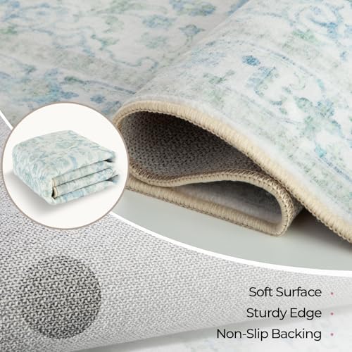 CAPALOCA 9x12 Washable Nursery Girls Low Pile Area Rug Green Blue