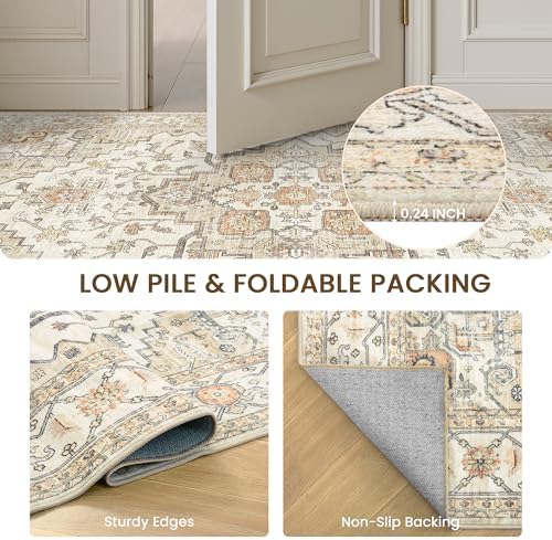 befbee 8x10 Washable Area Rug for Living Room,Vintage Soft Carpet Gold