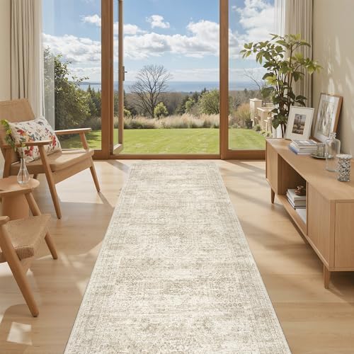 Soalmost Washable Kitchen Runner Rug 3x6 Hallway Entry Rugs Non-Slip, Beige
