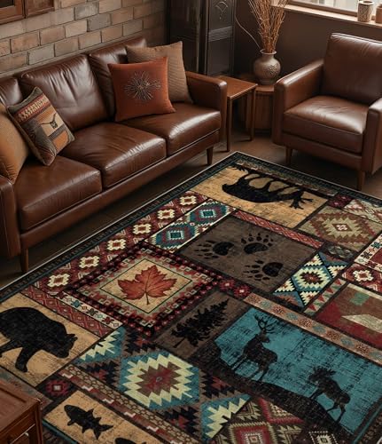 YIHOUSE 6x9 Rustic Cabin Area Rugs for Living Room Brown