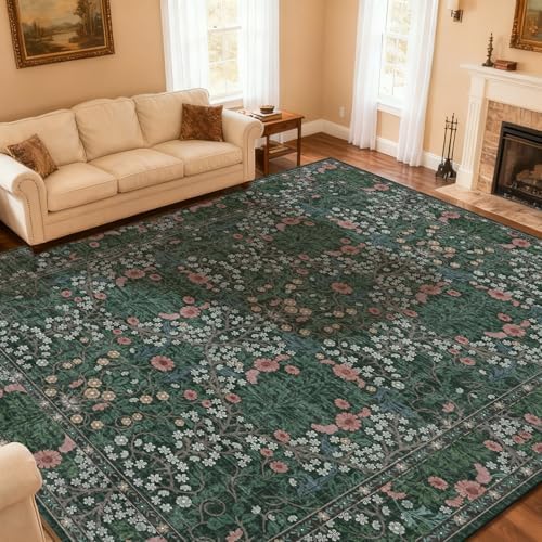 Area Rug for Living Room 10x12 Washable Soft Carpet (Green)
