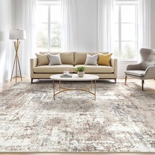 LOONGRUG 7x9 Area Rug Washable Large Neutral Modern Living Room Rugs