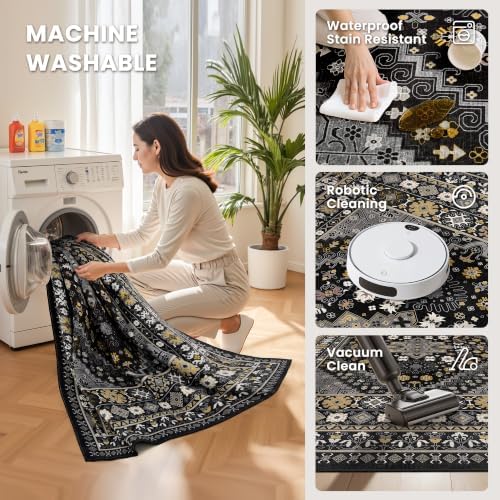 zesthome 8x10 Area Rugs for Living Room,Large Washable Rug,Black