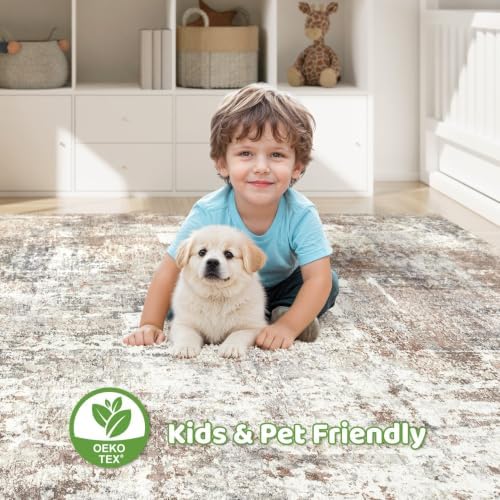 LOONGRUG 7x9 Area Rug Washable Large Neutral Modern Living Room Rugs
