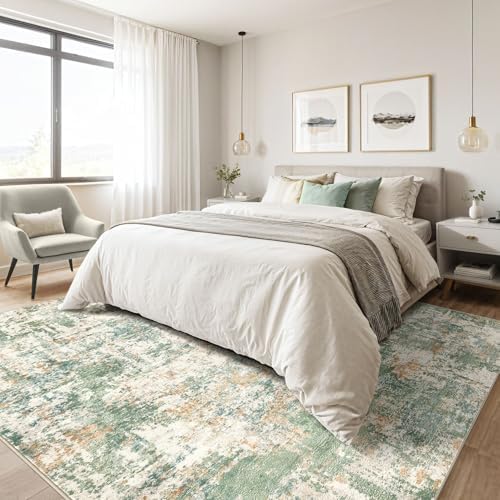 LOONGRUG Area Rug 5x7 Washable Neutral Modern Living Room Rugs Green