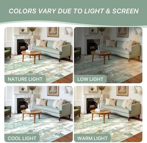 BEIMO 2'6"x10 Green Abstract Runner Rug, Washable Non-Slip for Hallway
