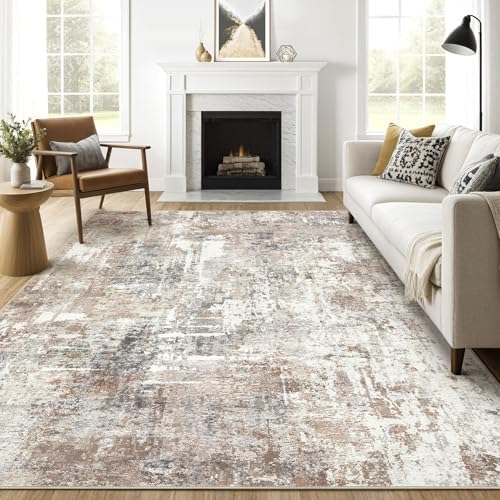 LOONGRUG 7x10 Area Rug Washable Large Neutral Modern Living Room Rugs