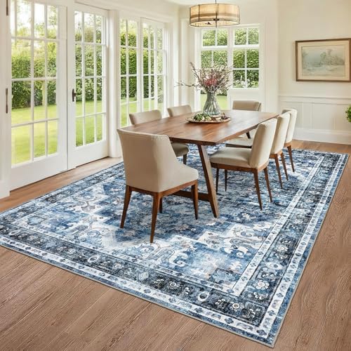GarveeHome 9x12 Washable Rugs for Living Room Vintage Area Rug Blue