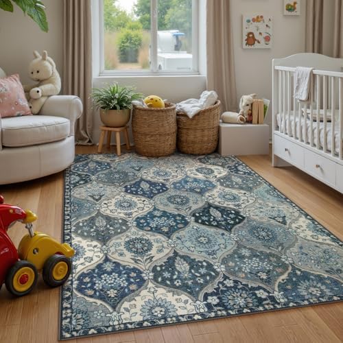 Lahome Moroccan Washable Area Rug 6x9, Large Soft Living Room Bedroom Rugs