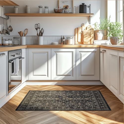 Ruaruarug Washable Small Area Rug 2×3 for Entryway, Ultra Soft, Black Grey