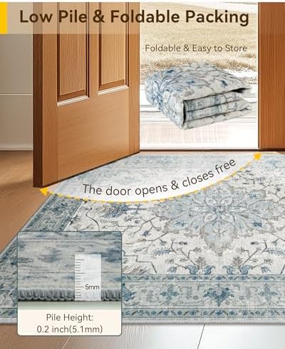 RELEANY Washable Area Rug, Runner 3'x12', Blue/White/Gray