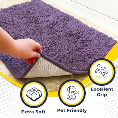 Muddy Mat® | Super Water Absorbent Door Mat Indoor, Microfiber Quick Dry Chenille Entryway Rug, Slip Resistant Front Door Mat, Indoor Mats for Entryway, Machine Washable Pet Rug, Lavender 24" x 40"