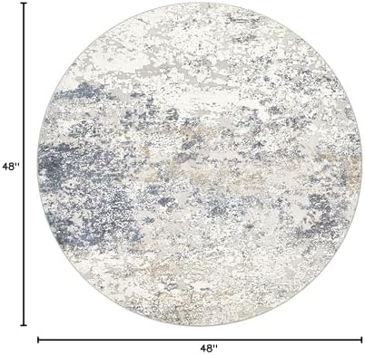 DMOYEST 4ft Round Area Rug Living Room Rugs - 4x4 Washable Large Soft Indoor Neutral Modern Abstract Low Pile Rug Carpet for Bedroom Dining Room Farmhouse Home Office - Beige Blue