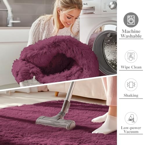OLANLY 2x6 Machine Washable Runner Rugs for Hallway, Soft Fluffy Shaggy Bedside Rugs for Bedroom, Living Room, Indoor Floor Carpet for Kids Girls Boys, Nursery Rooms, Home Decor Aesthetic, Burgundy