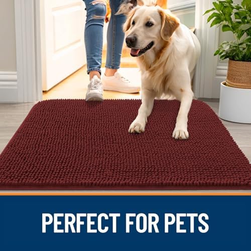 OLANLY Dog Door Mat for Muddy Paws 59x35, Super Absorbent Chenille Mud Mat