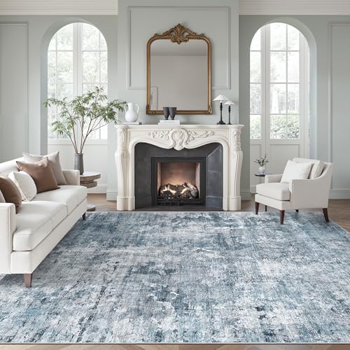 Soalmost 10x12 Area Rugs for Living Room Washable Rug Abstract Blue/Grey