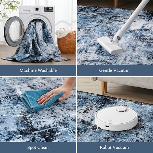 Rugflix Round Area Rugs 4Ft for Living Room, Washable Navy Blue Circle Rug