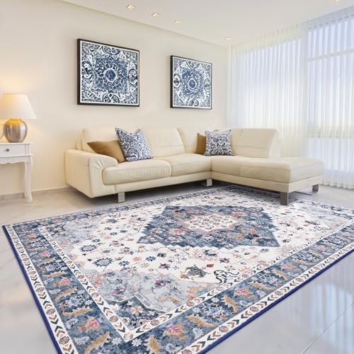 Amearea Vintage Design Area Rugs for Living Room, 4x6 Blue Bedroom Rug