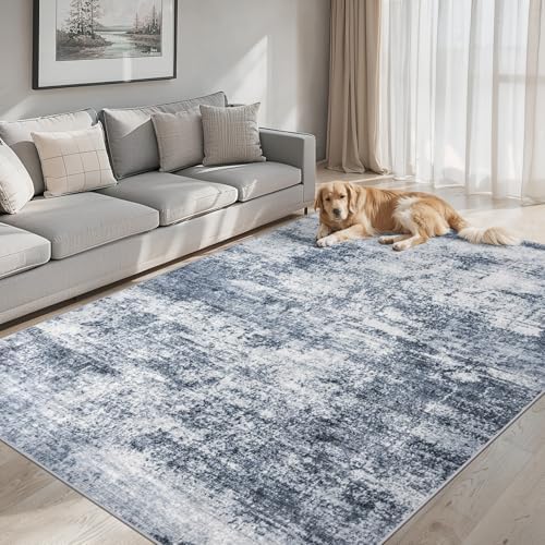 PLHXFR Area Rug Living Room: 5x7 Abstract Washable Carpet Grey Blue