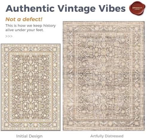 OPPODREAM Vintage Beige Area Rugs 6' Round, Washable Rug for Living Room