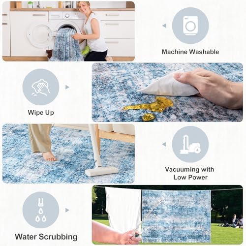 PLHXFR 9x12 Area Rug Living Room: Modern Abstract Washable Carpet Blue