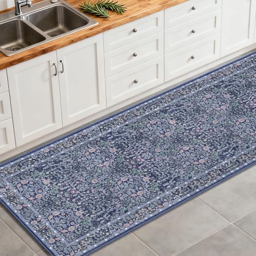 2'6" x 10' Runners Rug for Kitchen Washable Soft Carpet (Blue)