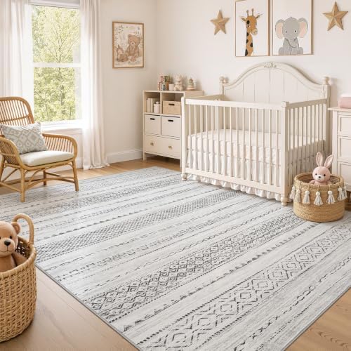 Nakagishi Boho 7x9 Area Rug Living Room Rugs Machine Washable Gray