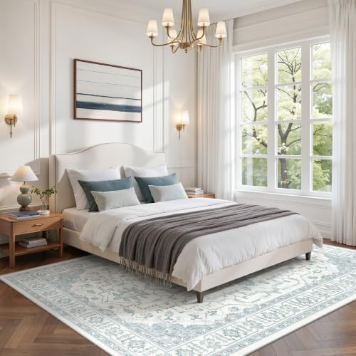 befbee 6x9 Washable Area Rug, Non Slip Rug for Living Room Blue