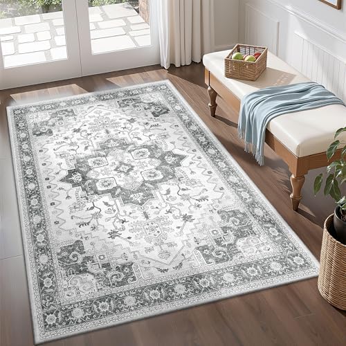 befbee 3x5 Entryway Rug Indoor Washable Boho Non Slip Low Pile Carpet Grey