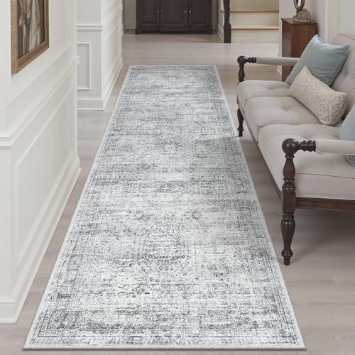 Soalmost Washable Kitchen Runner Rug 3x8 Hallway Entry Rugs Non-Slip, Grey