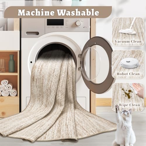 Area Rug 5x7 Living Room Rugs: Washable Modern Rug Non-Slip Soft Rugs Stain Resistant Printed Rug Indoor Carpet for Bedroom Kitchen Dining Room Nursery Home(Brown, 5'x7')
