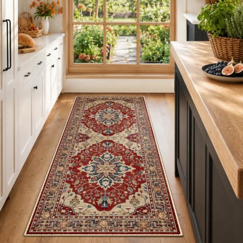 RELEANY Washable Area Rug, Runner 2'x6', Red/Blue