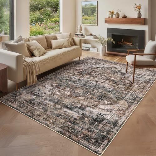GarveeHome Washable Area Rug 3x5 Vintage Living Room Rug Brown