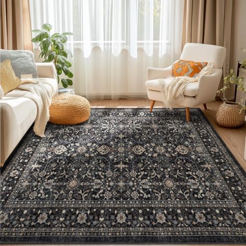Ruaruarug Washable Area Rug 4×6 for Living Room, Ultra Soft, Black Grey