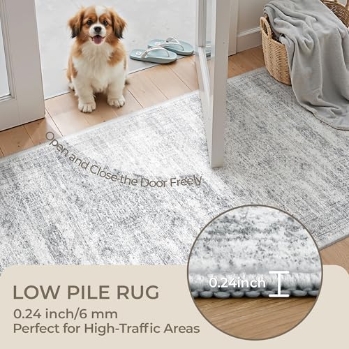 3x8 Runner Rug Non Slip,Washable Hallway Runner Rug,Grey