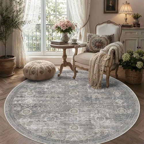 Rugxara 6ft Round Rug Washable Circle Area Rug for Living Room, Grey/Taupe