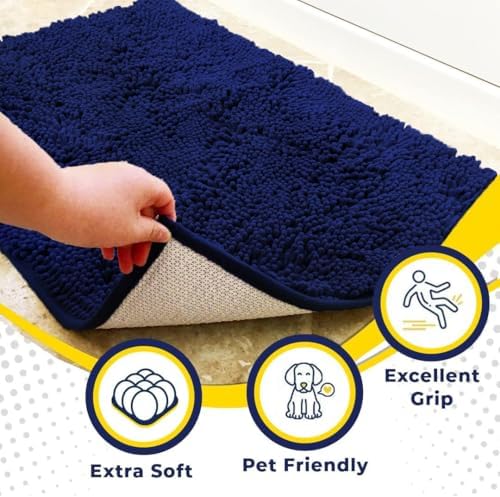 Muddy Mat® | Super Water Absorbent Door Mat Indoor, Microfiber Quick Dry Chenille Entryway Rug, Slip Resistant Front Door Mat, Indoor Mats for Entryway, Machine Washable Pet Rug, Navy Blue 28"x18"